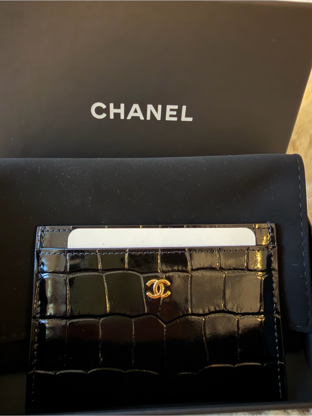 (Rare) CHANEL Black Croc-Embossed Leather Card Holder (Matthieu Blazy 26S)